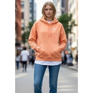 NIKE hoodie medium peach orange embroidered logo pullover used EUC clean fit